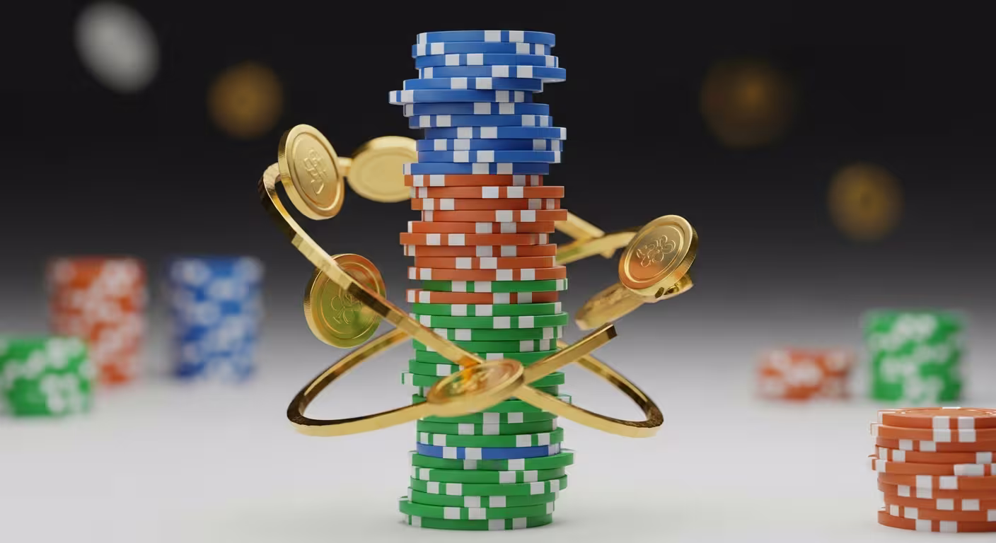 Open glossary book with casino chips and dice